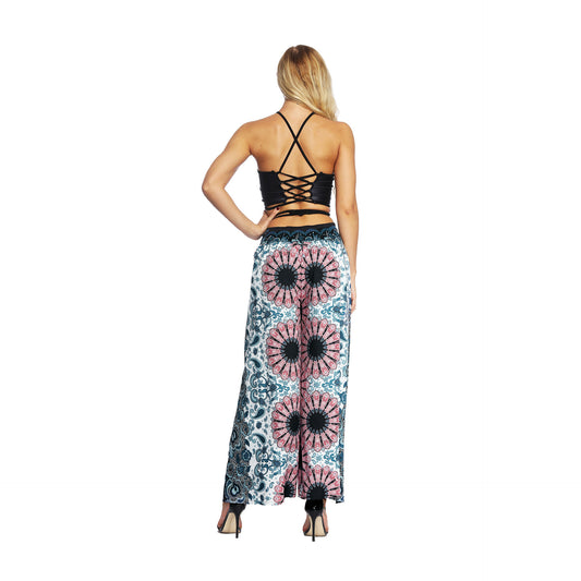 Women's Wide Leg Boho Yoga Harem Pants Comfy Gypsy Hippie Indian Thailand Bohemian Palazzo Pants Smocked Waist