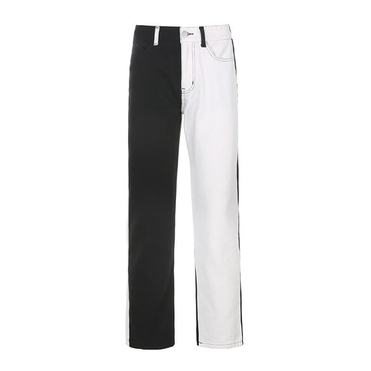 Ladies Jeans High Waist  Contrast Stitching Straight High Waist Jeans