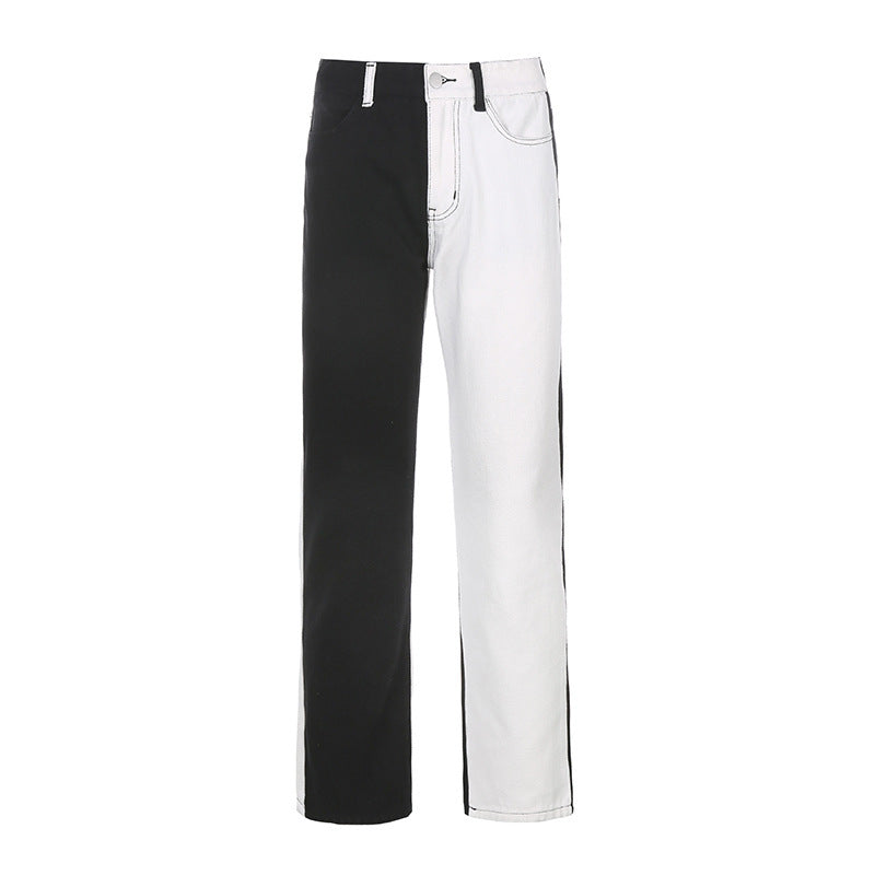 Ladies Jeans High Waist  Contrast Stitching Straight High Waist Jeans