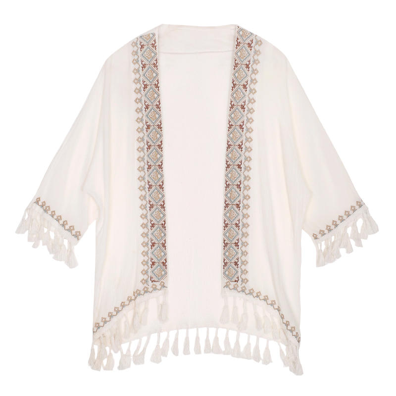 Ethnic Style Embroidered Sun Protection Shirt For Beach Outfits