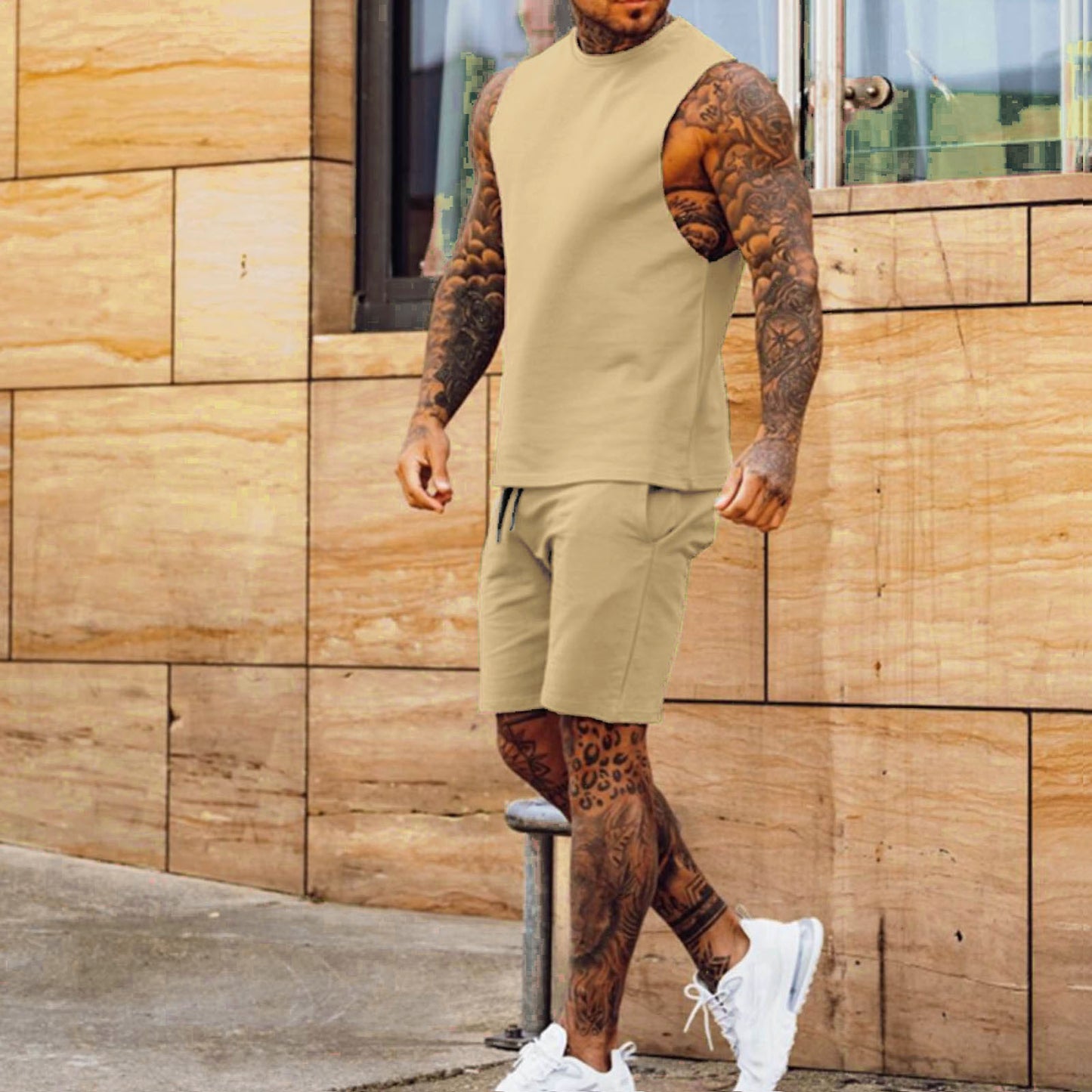 Men's Athleisure Cropped Pants Sleeveless Top Two Piece Set