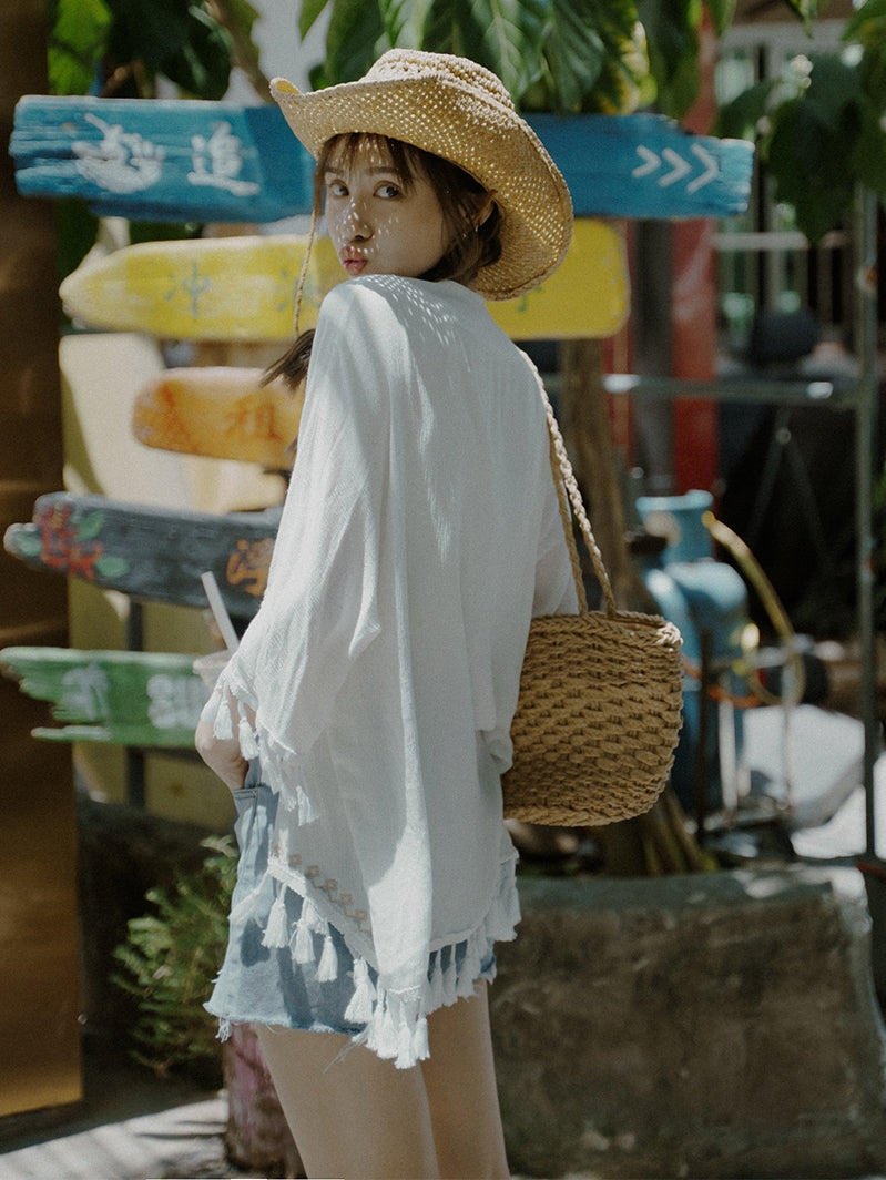 Ethnic Style Embroidered Sun Protection Shirt For Beach Outfits