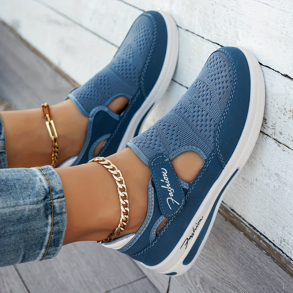 Women's Flyknit Breathable Casual Wedge Chunky-Soled Sneakers