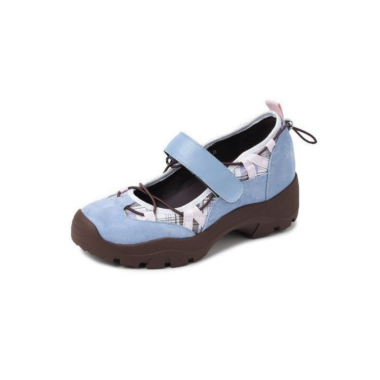 Retro Leather Chunky-soled Velcro Sneakers