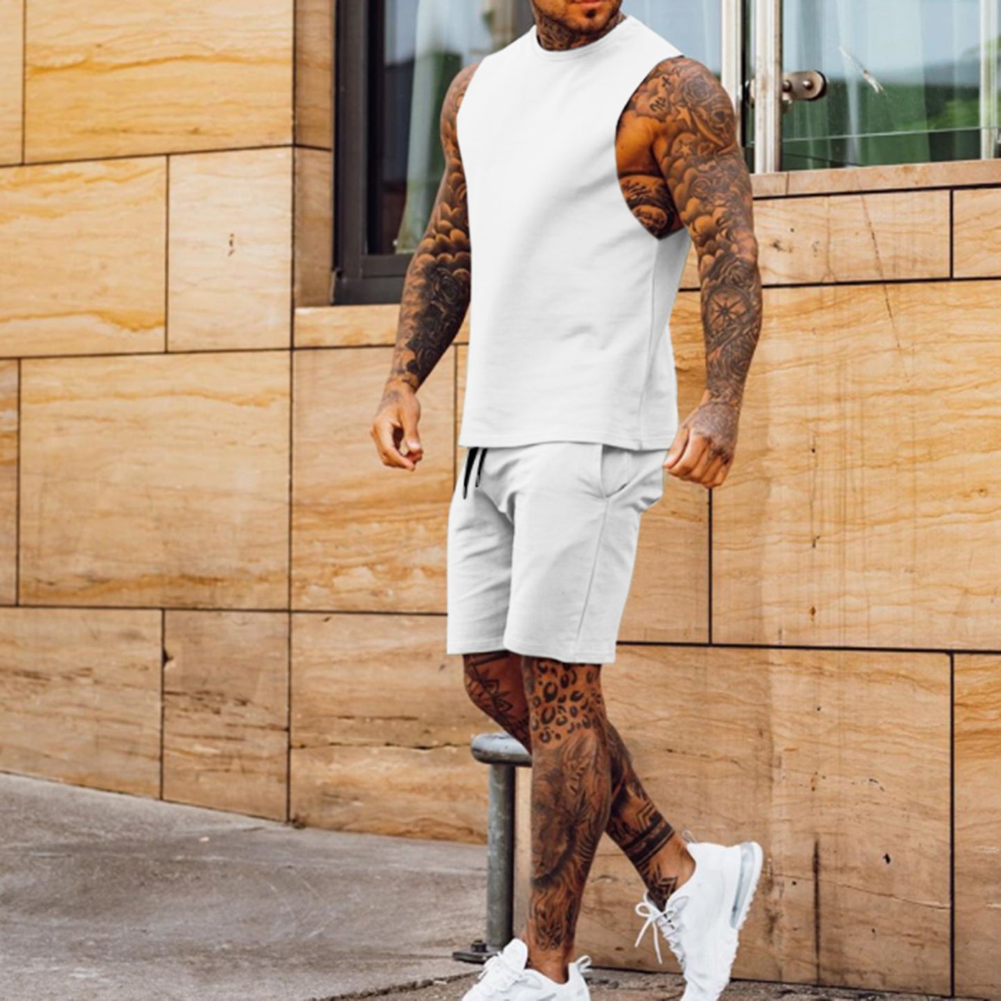 Men's Athleisure Cropped Pants Sleeveless Top Two Piece Set