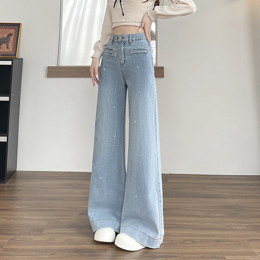 Hot-stone Embellished High-waisted Slimming Wide-leg Jeans