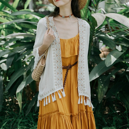 Ethnic Style Embroidered Sun Protection Shirt For Beach Outfits