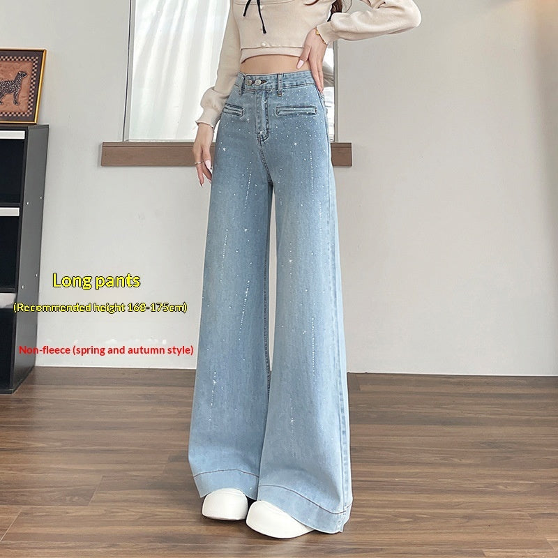 Hot-stone Embellished High-waisted Slimming Wide-leg Jeans