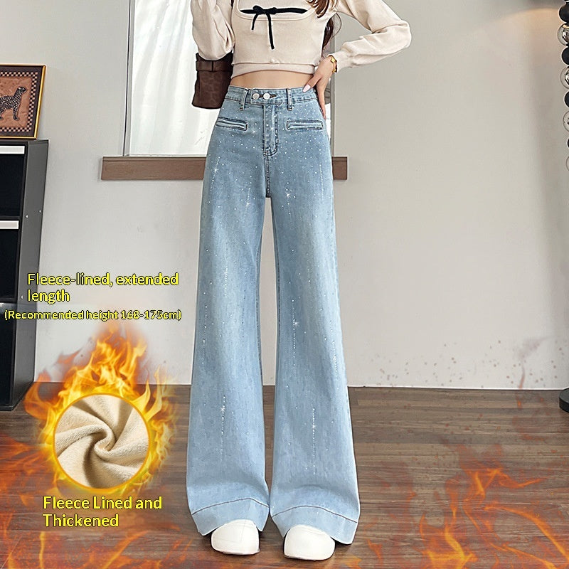 Hot-stone Embellished High-waisted Slimming Wide-leg Jeans