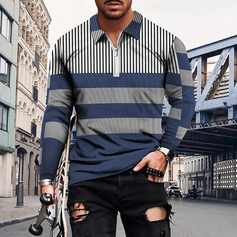 Vintage Print Men's Zip-Up POLO Shirt